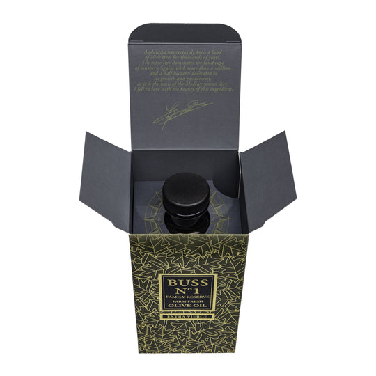 BUSS N°1 Extra Vierge Olive Oil 700 ml opened gift box